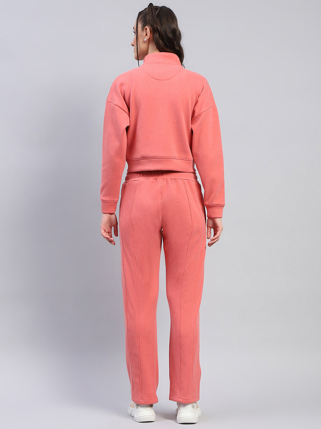 Rock.it Women Peach Solid Mock Neck Full Sleeve Cords Set