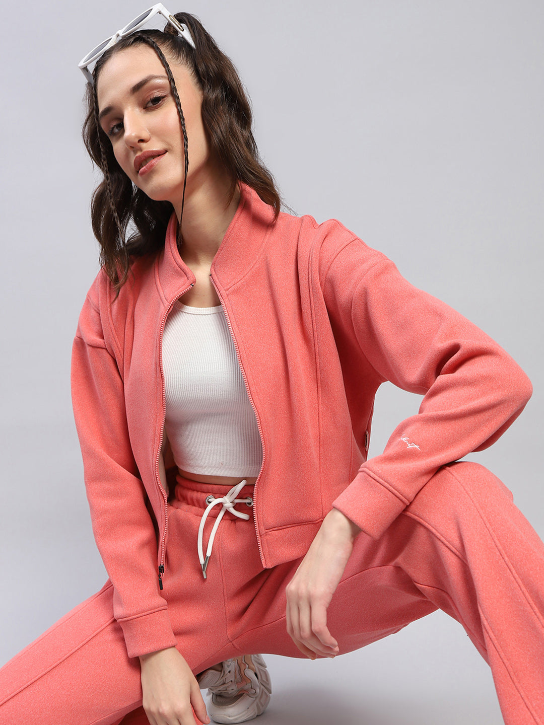 Rock.it Women Peach Solid Mock Neck Full Sleeve Cords Set