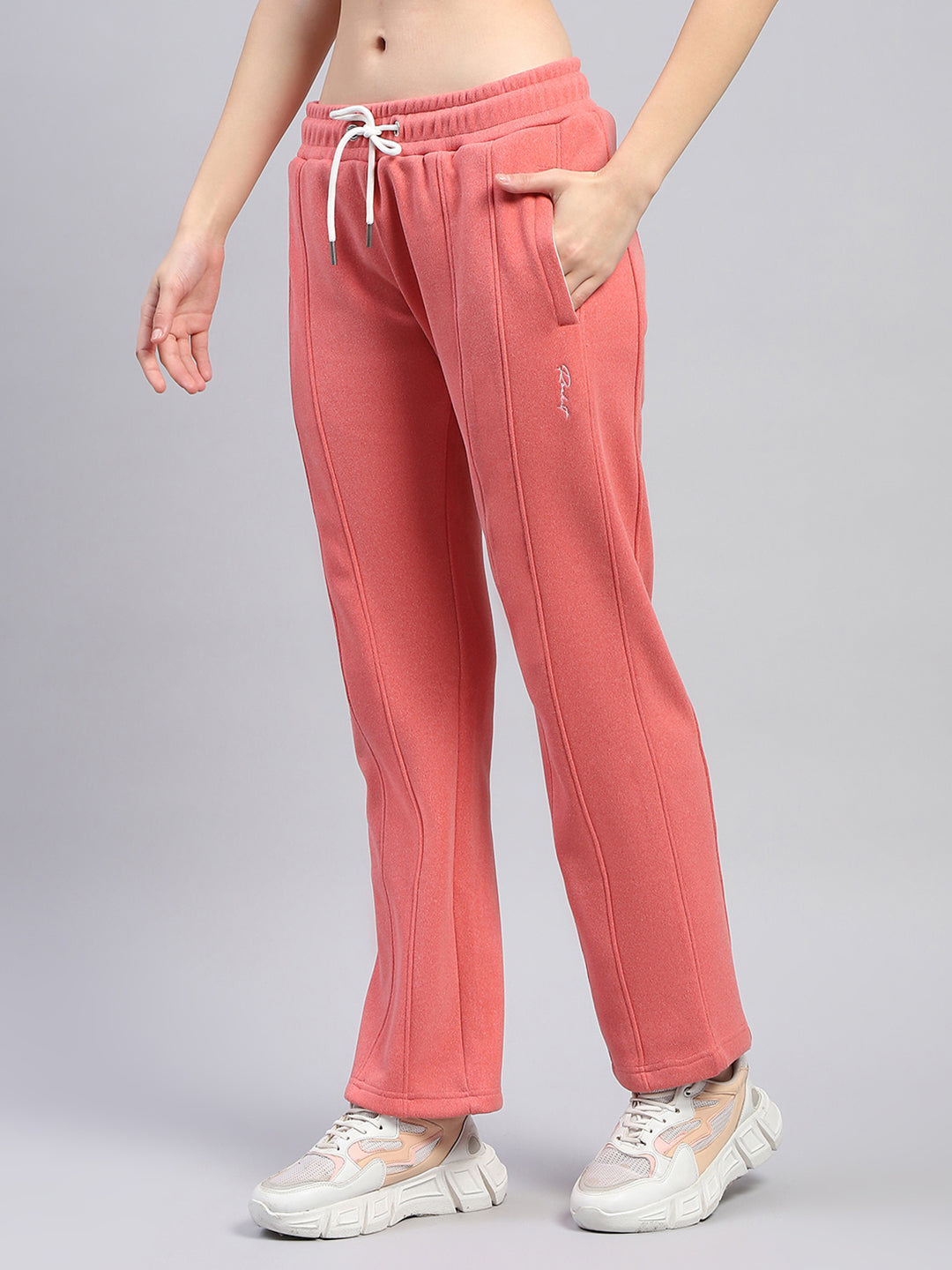 Rock.it Women Peach Solid Mock Neck Full Sleeve Cords Set