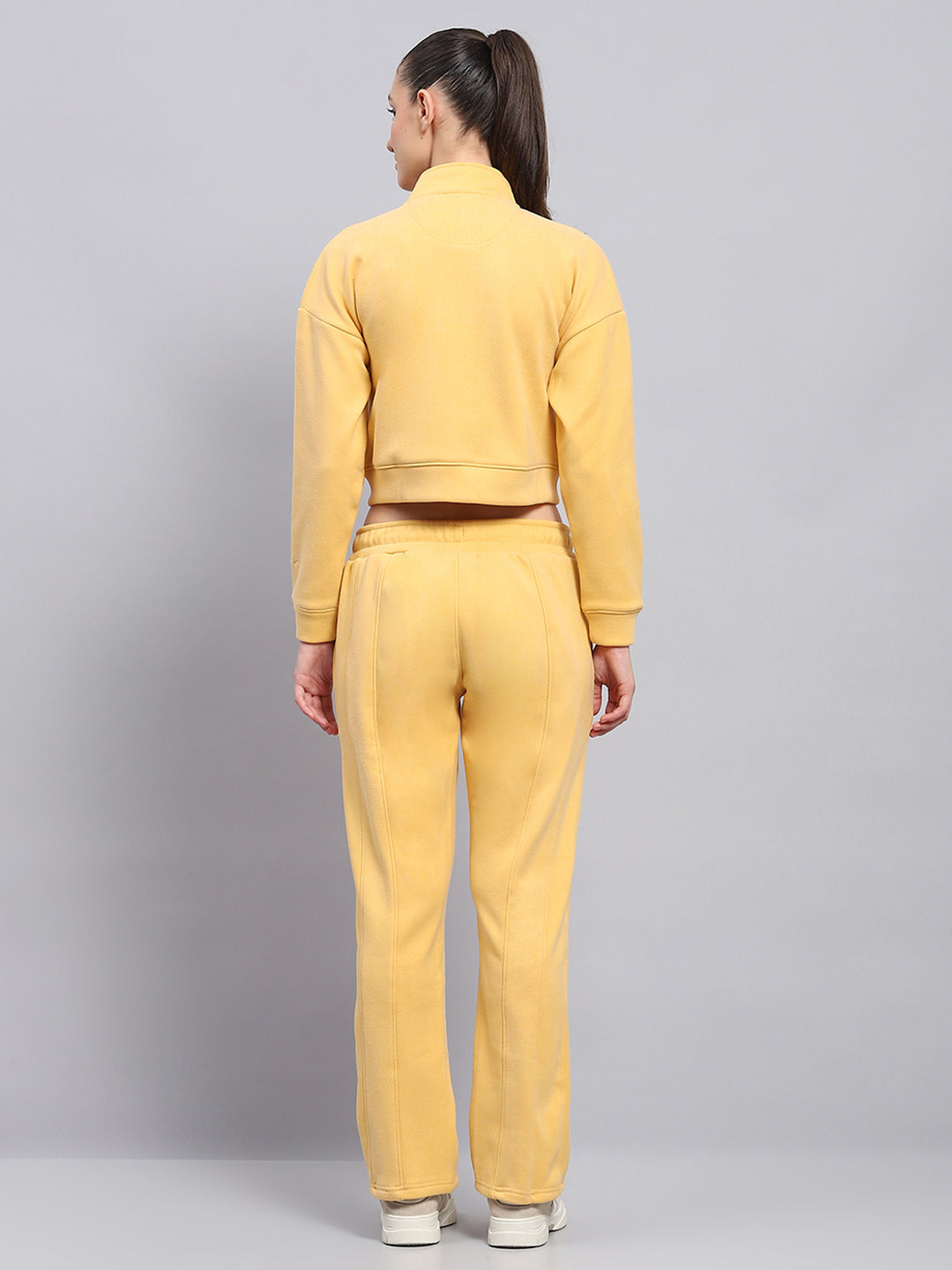 Rock.it Women Yellow Solid Mock Neck Full Sleeve Cords Set