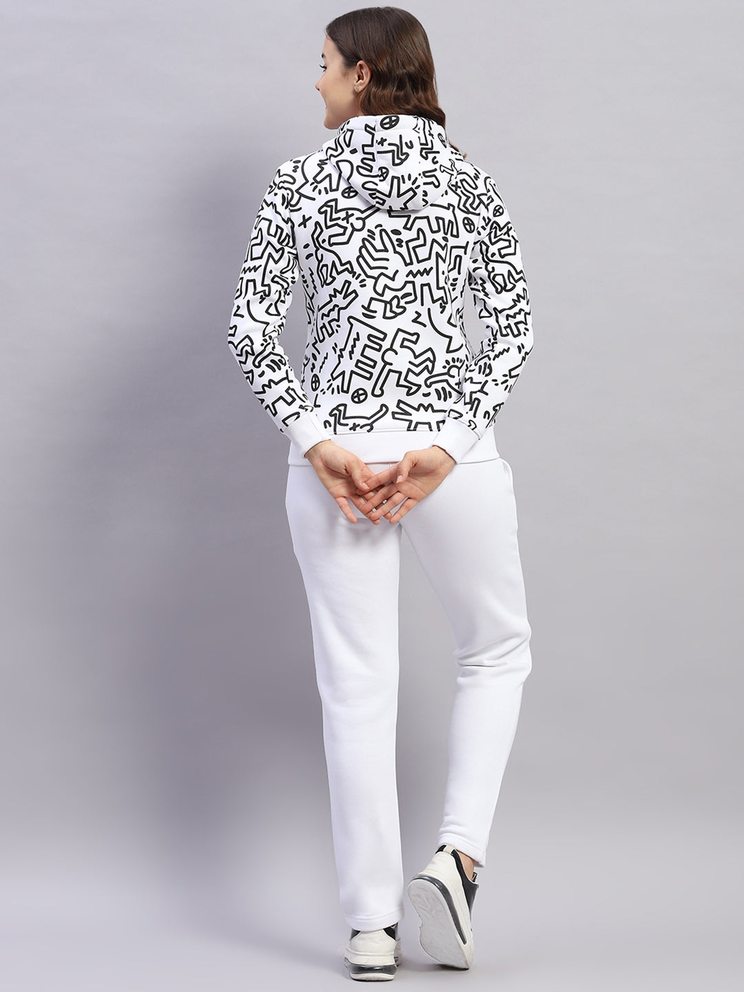 Rock.it Women White Printed Hooded Full Sleeve Tracksuit