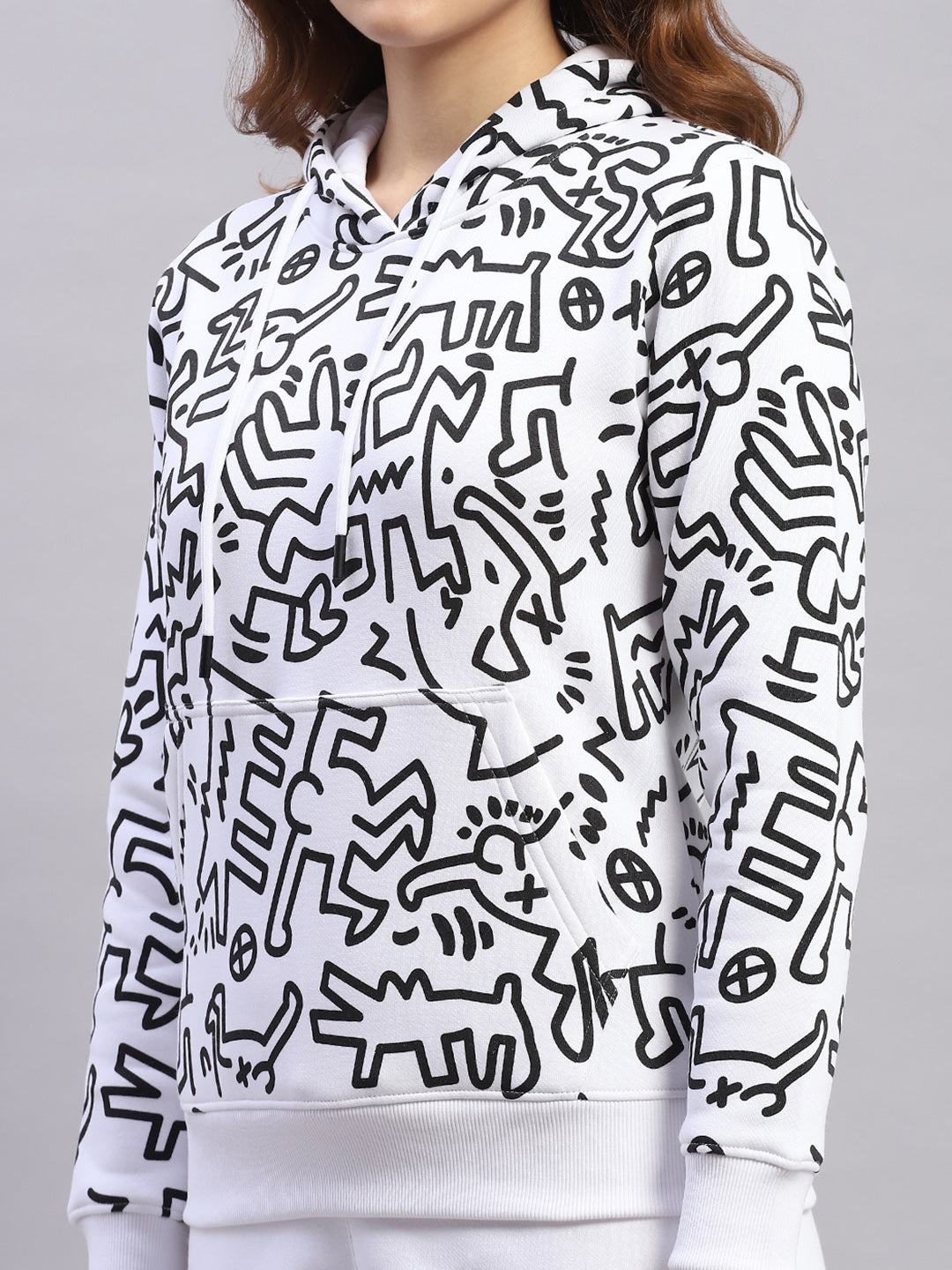 Rock.it Women White Printed Hooded Full Sleeve Tracksuit