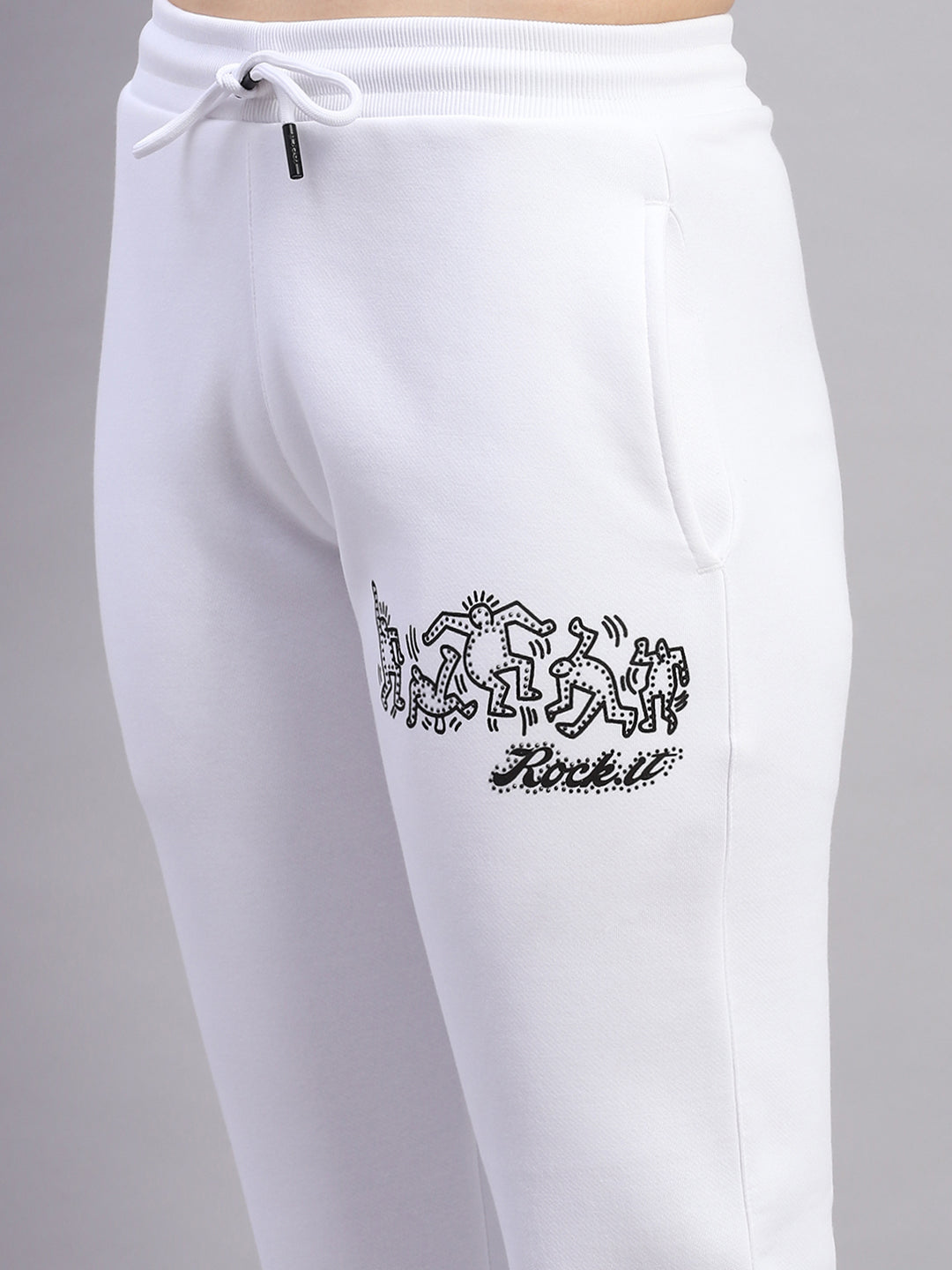 Rock.it Women White Printed Hooded Full Sleeve Tracksuit