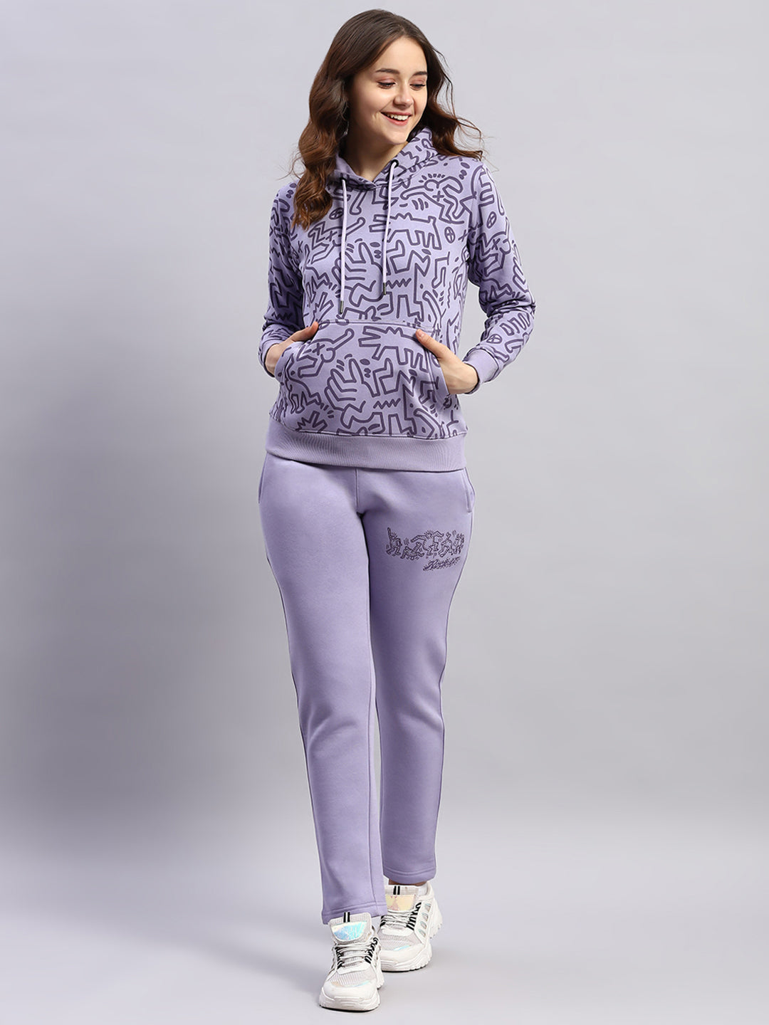 Rock.it Women Purple Printed Hooded Full Sleeve Tracksuit