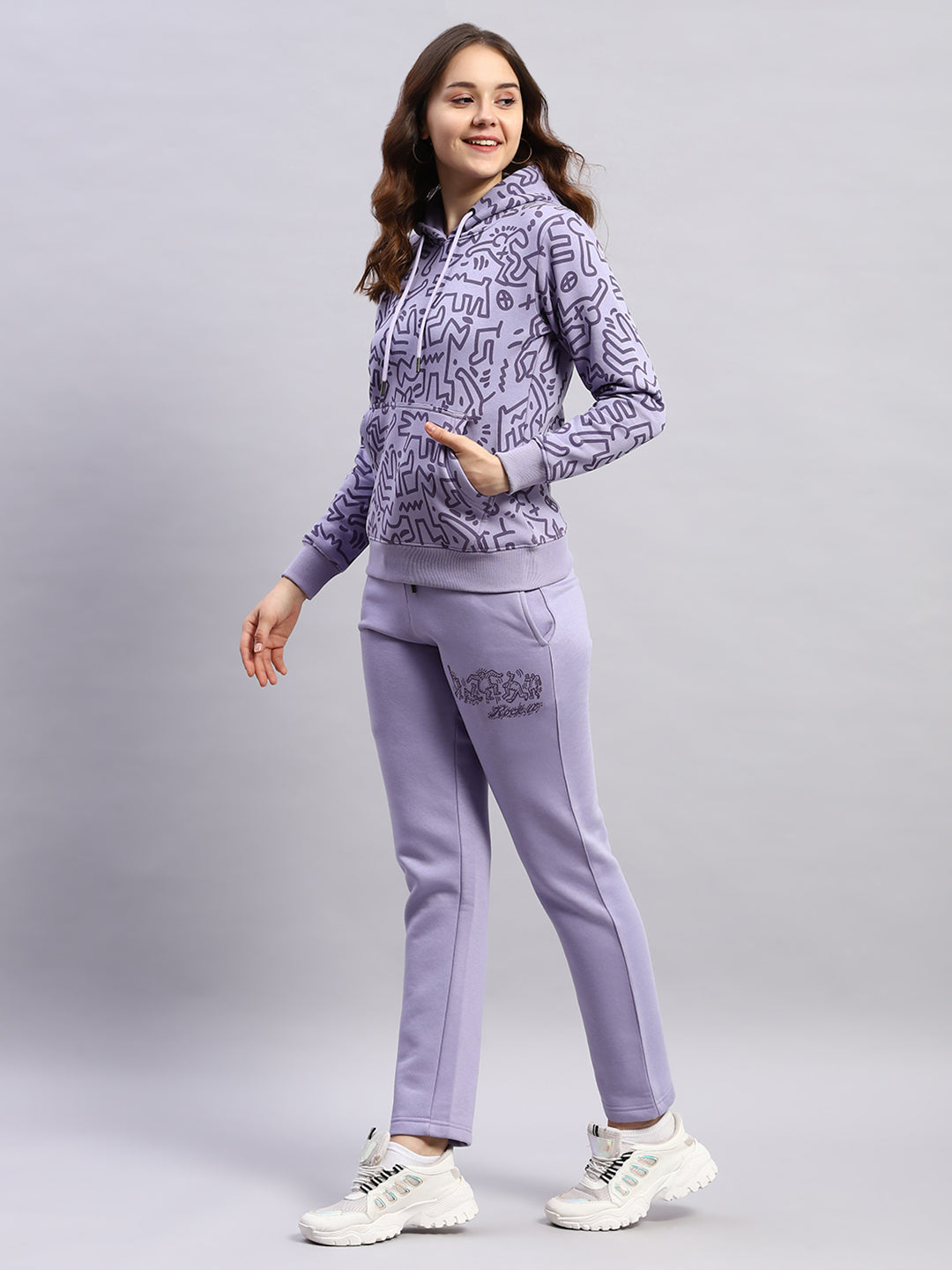 Rock.it Women Purple Printed Hooded Full Sleeve Tracksuit