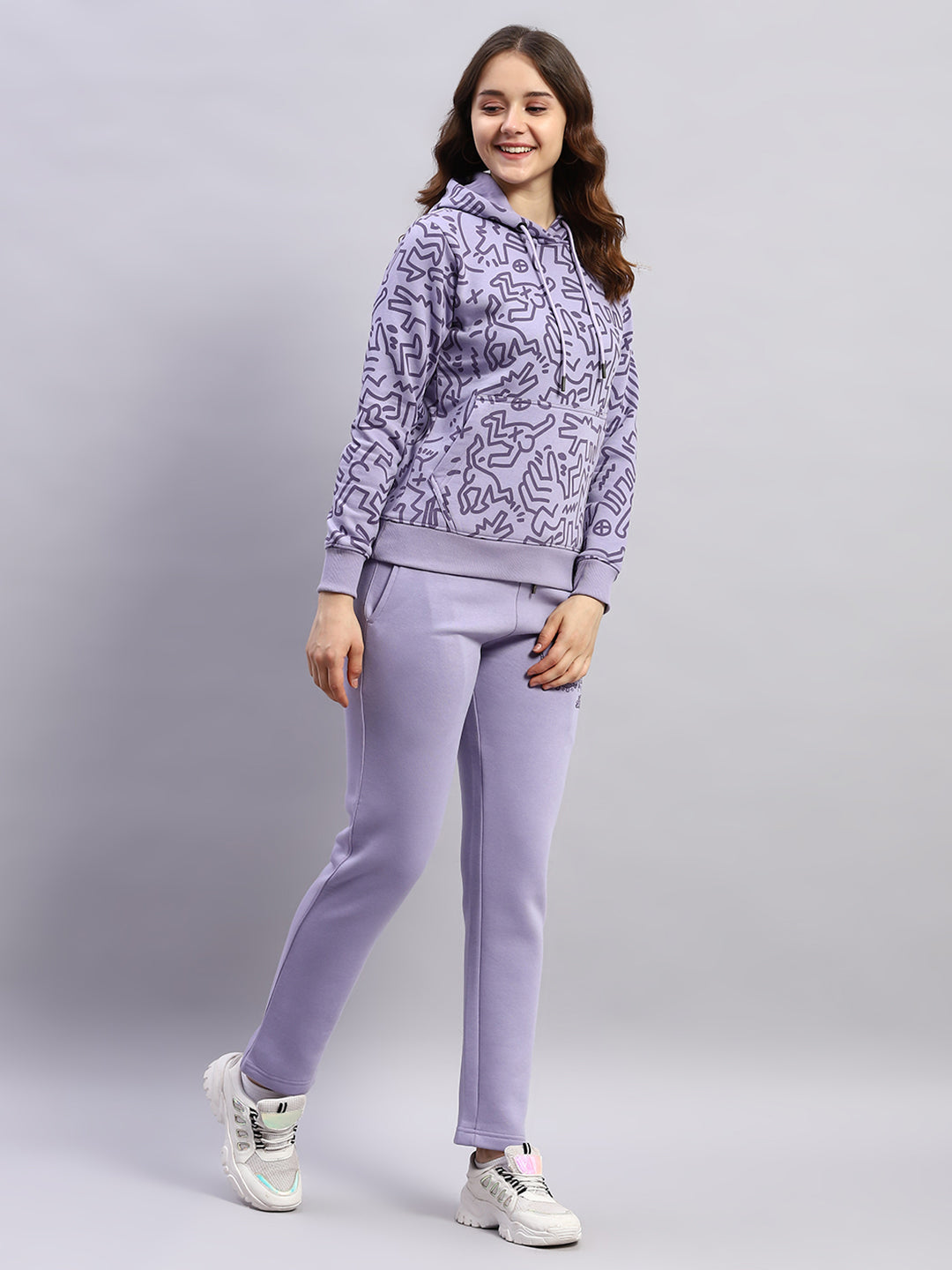 Rock.it Women Purple Printed Hooded Full Sleeve Tracksuit