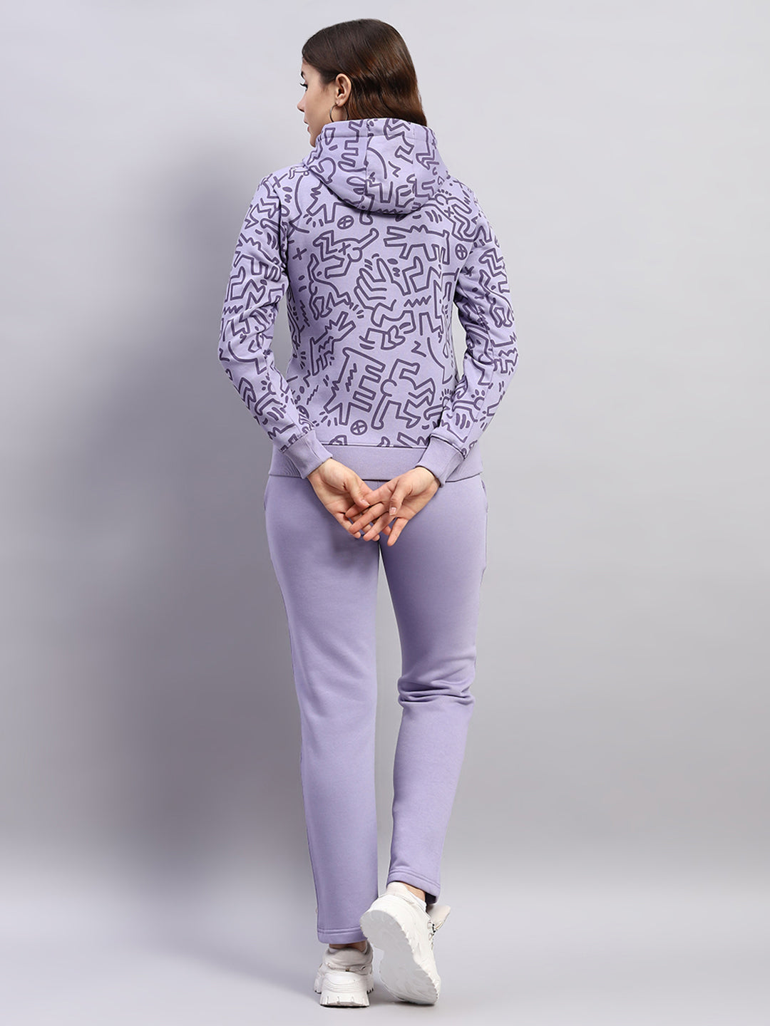 Rock.it Women Purple Printed Hooded Full Sleeve Tracksuit
