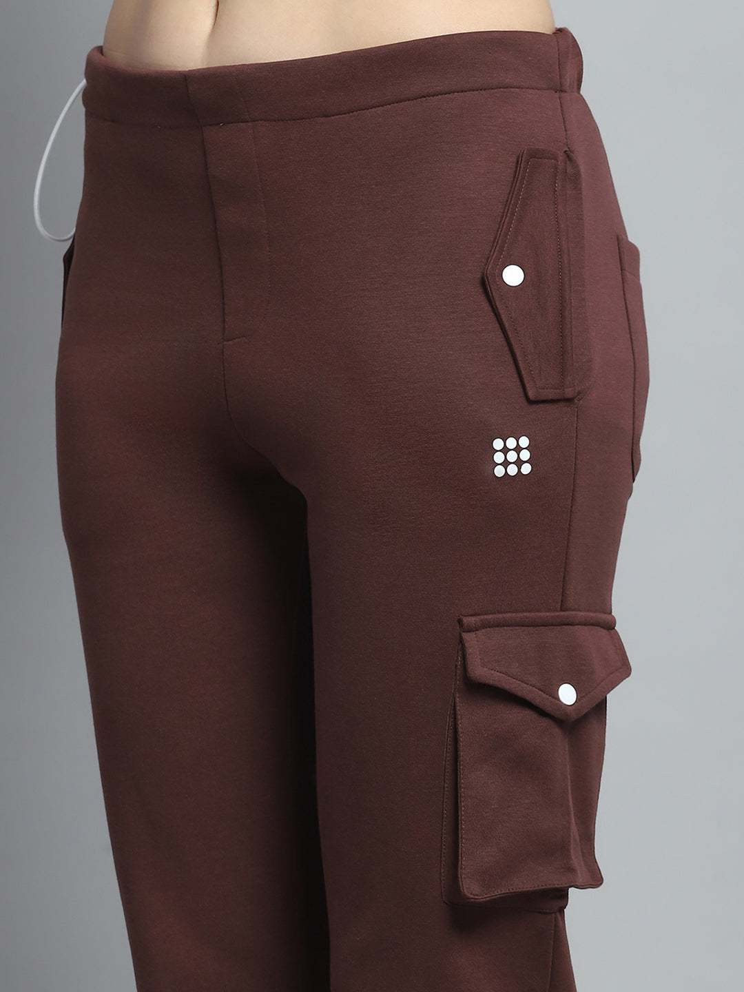 Rock.it Women Brown Solid Round Neck Full Sleeve Tracksuit