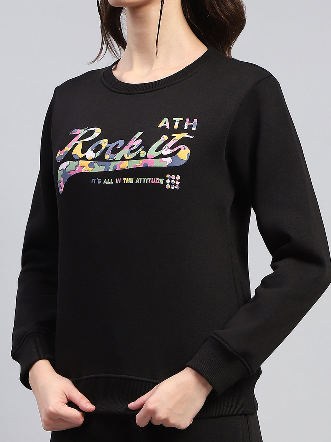 Rock.it Women Black Printed Round Neck Full Sleeve Cords Set