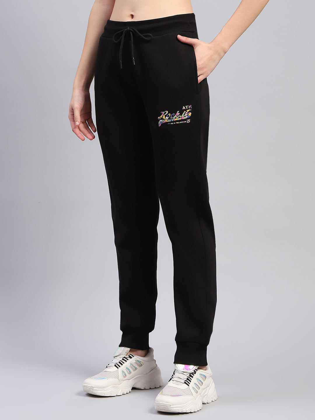 Rock.it Women Black Printed Round Neck Full Sleeve Cords Set