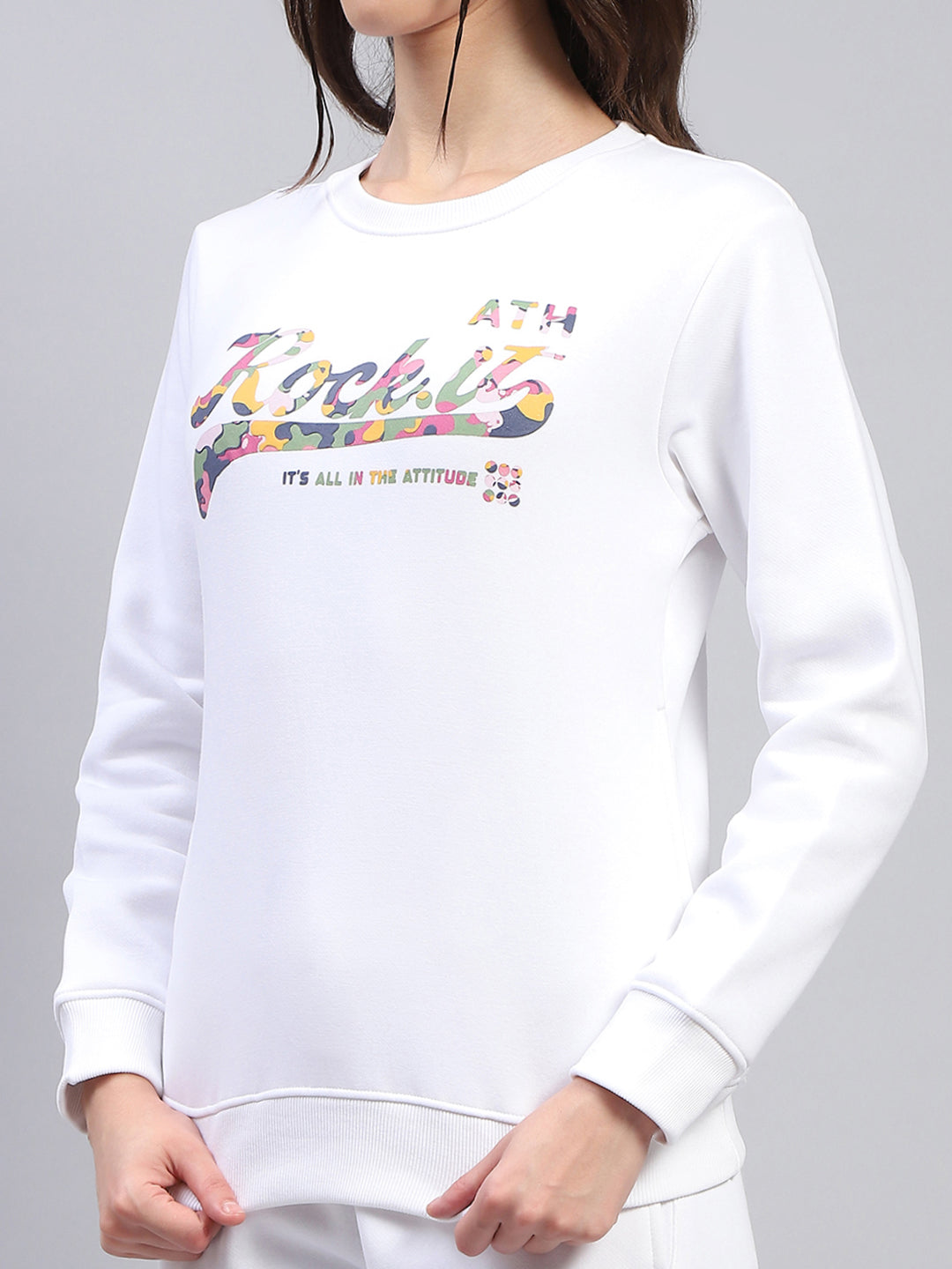Rock.it Women White Printed Round Neck Full Sleeve Cords Set