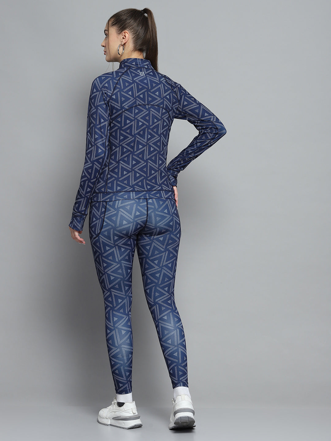 Rock.it Women Navy Blue Printed Mock Neck Full Sleeve Tracksuit