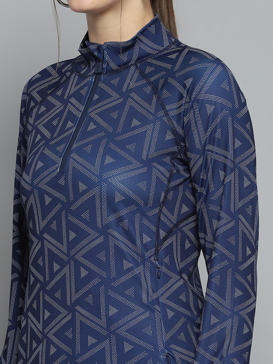 Rock.it Women Navy Blue Printed Mock Neck Full Sleeve Tracksuit