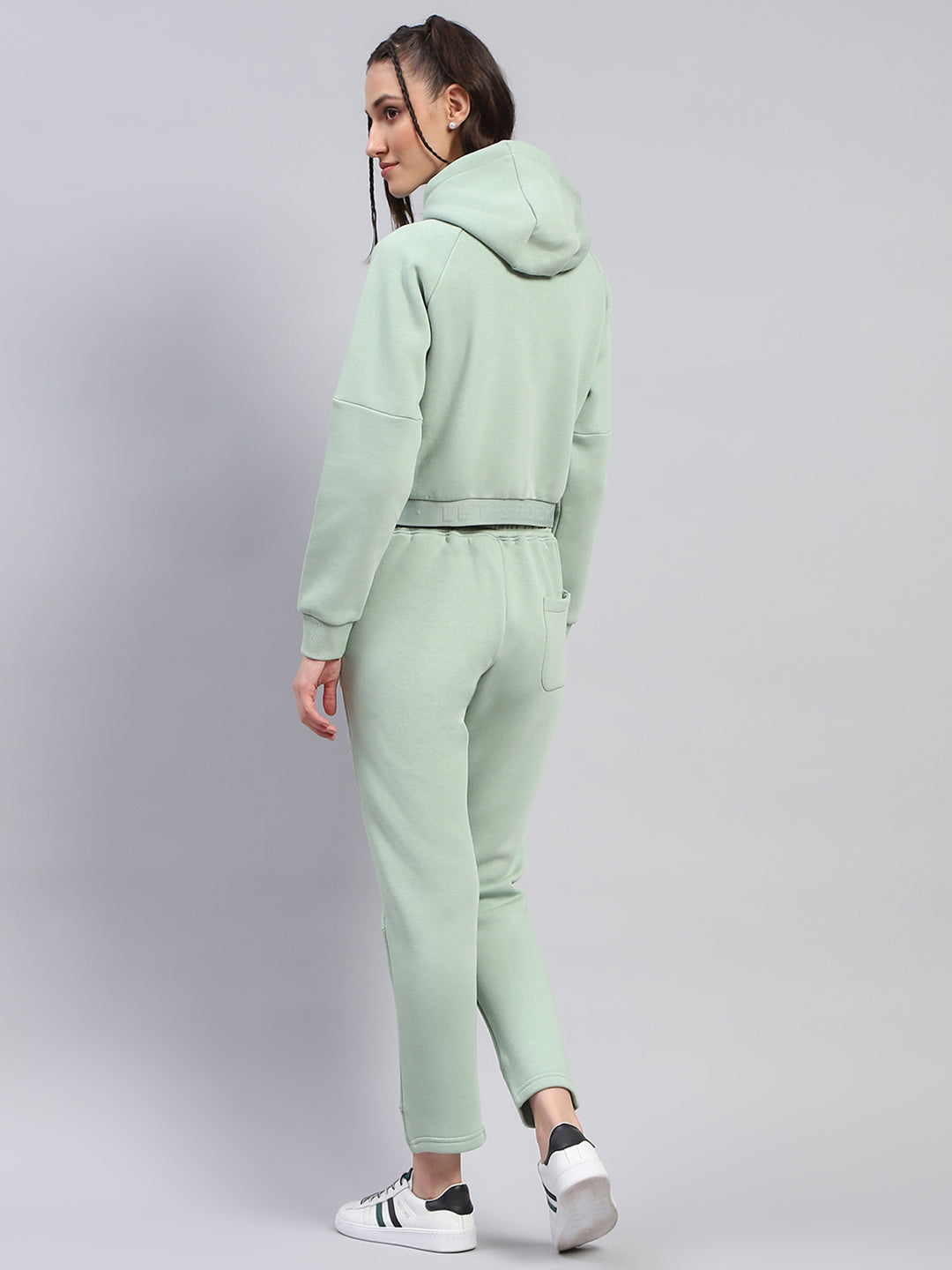 Rock.it Women Green Solid Hooded Full Sleeve Tracksuit