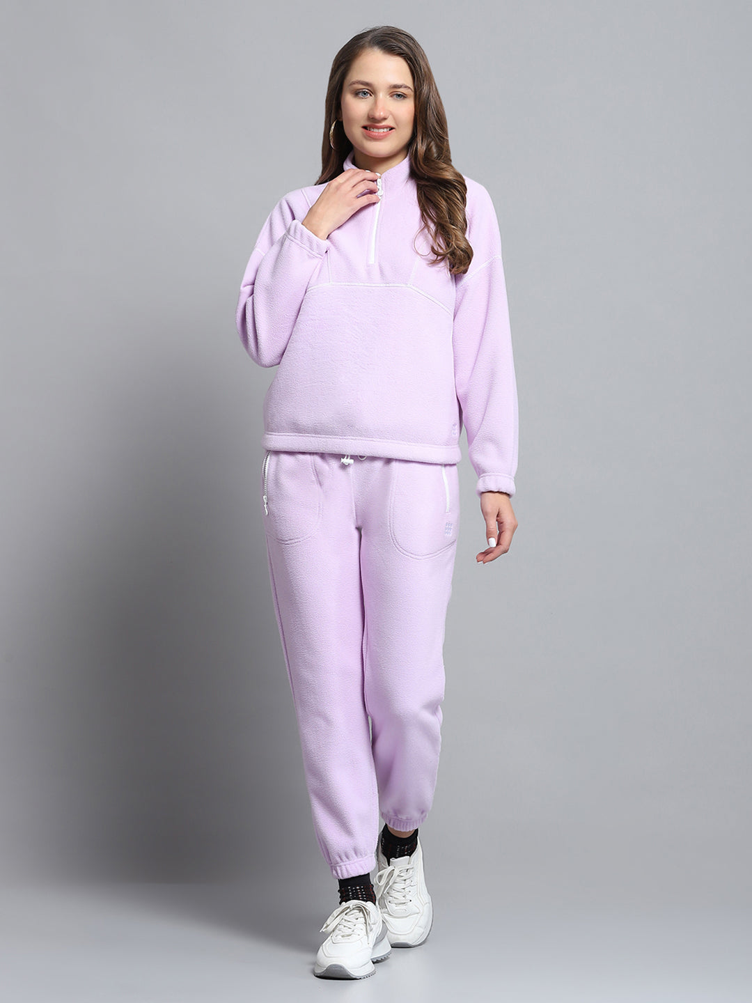 Rock.it Women Purple Solid Mock Neck Full Sleeve Tracksuit