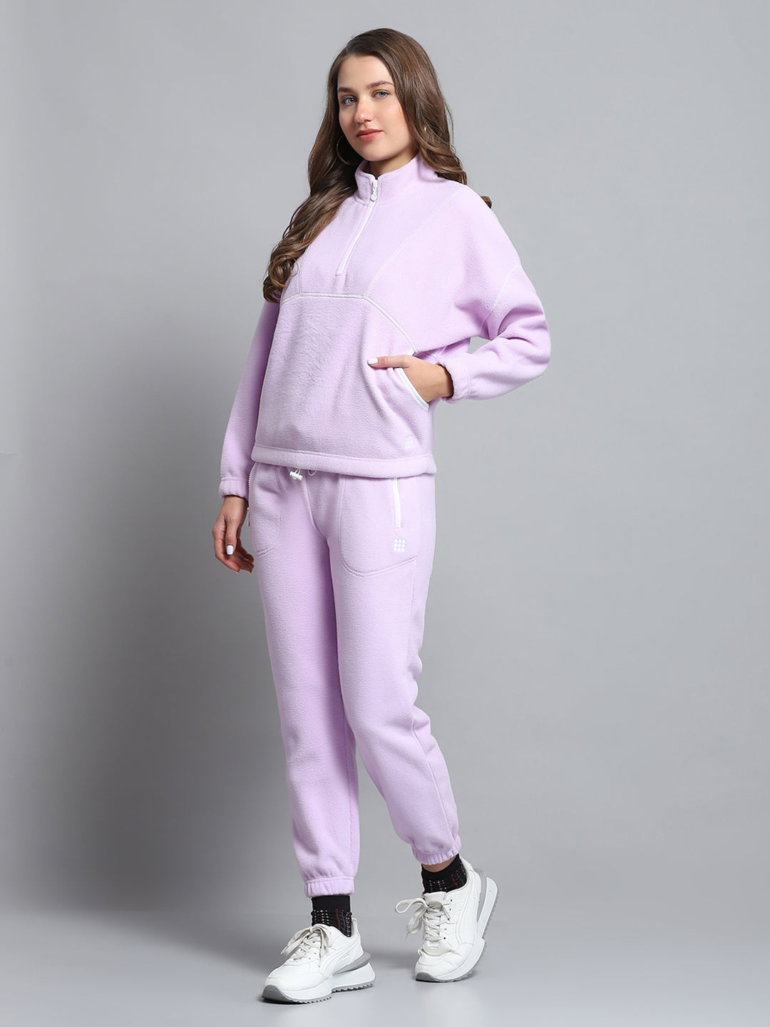 Rock.it Women Purple Solid Mock Neck Full Sleeve Tracksuit