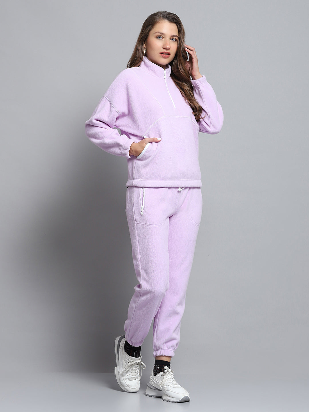 Rock.it Women Purple Solid Mock Neck Full Sleeve Tracksuit