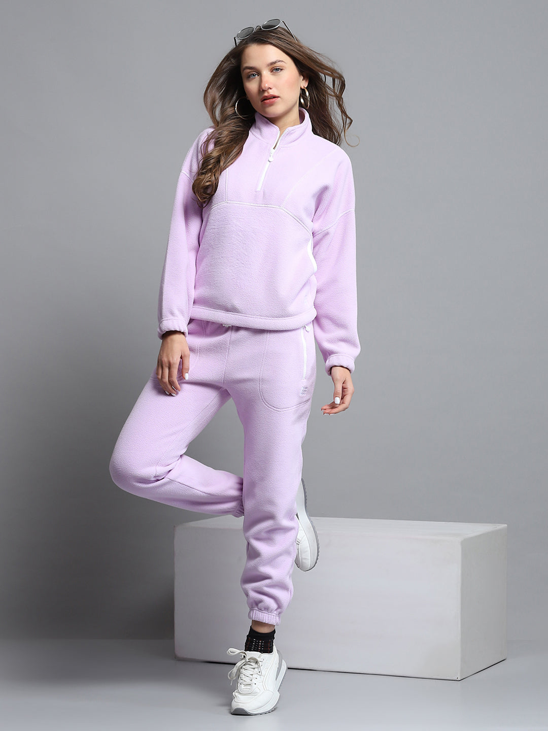 Rock.it Women Purple Solid Mock Neck Full Sleeve Tracksuit