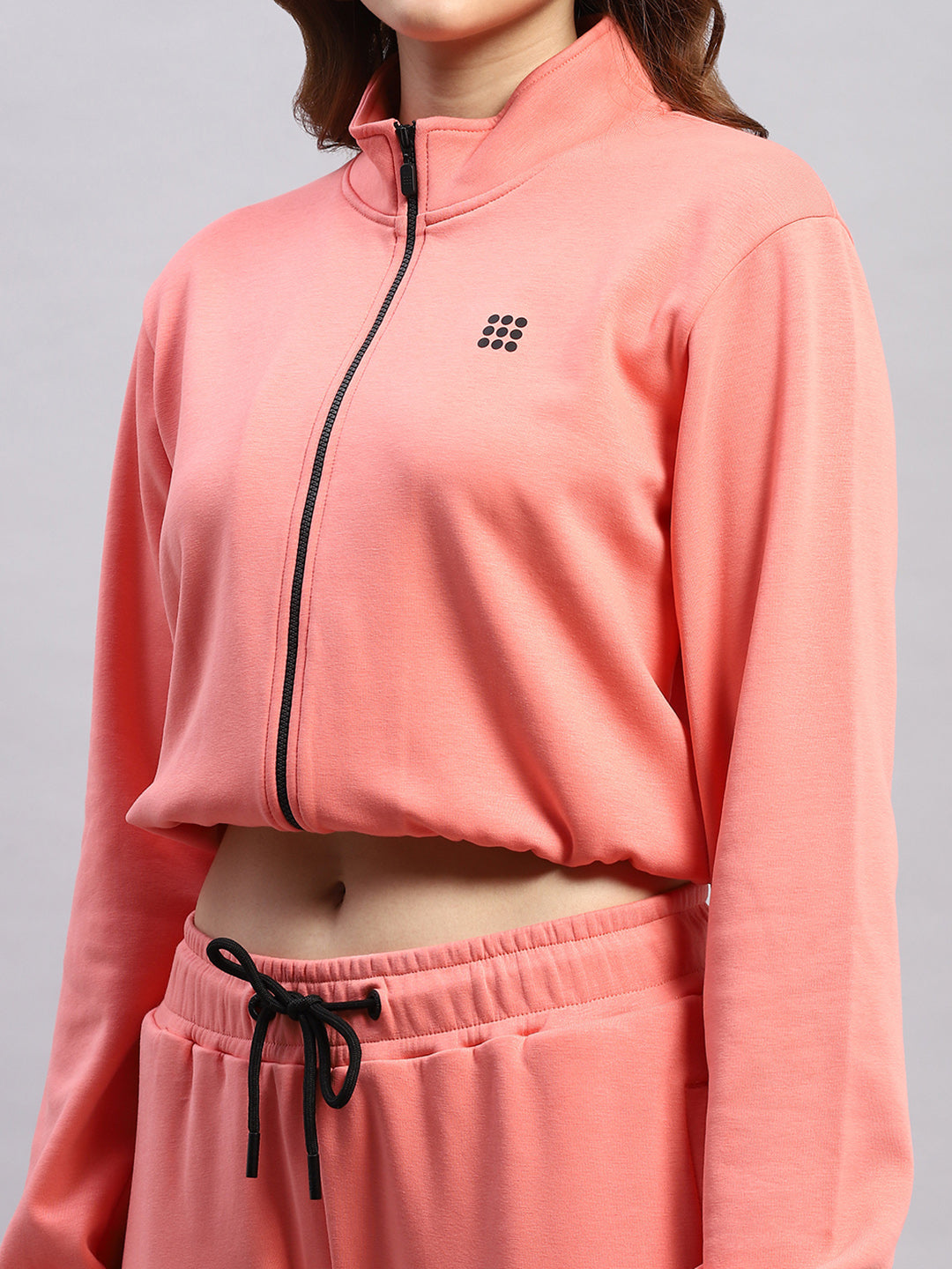Rock.it Women Pink Solid Mock Neck Full Sleeve Tracksuit