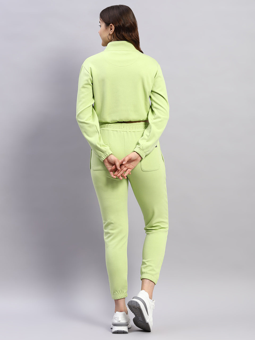 Rock.it Women Green Solid Mock Neck Full Sleeve Tracksuit