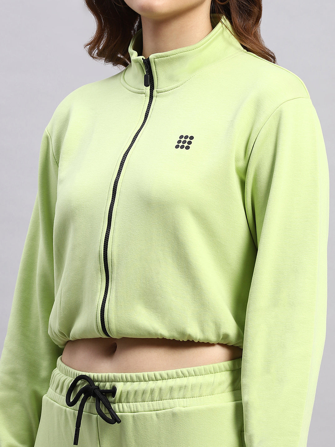 Rock.it Women Green Solid Mock Neck Full Sleeve Tracksuit
