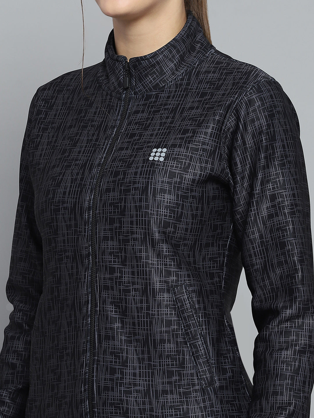 Rock.it Women Black Printed Mock Neck Full Sleeve Tracksuit