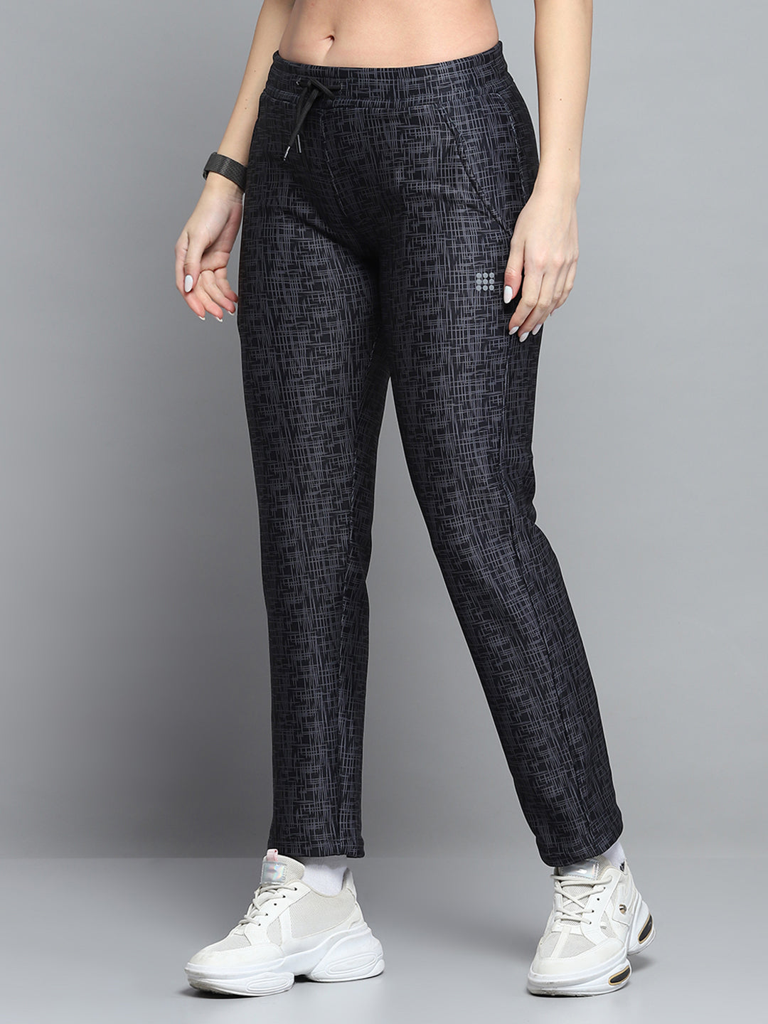 Rock.it Women Black Printed Mock Neck Full Sleeve Tracksuit