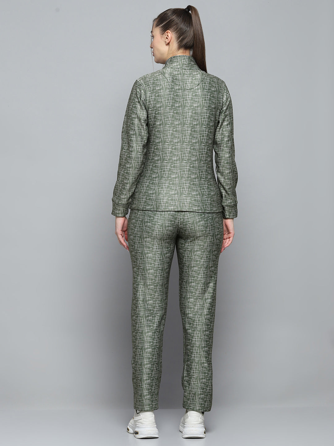 Rock.it Women Olive Printed Mock Neck Full Sleeve Tracksuit
