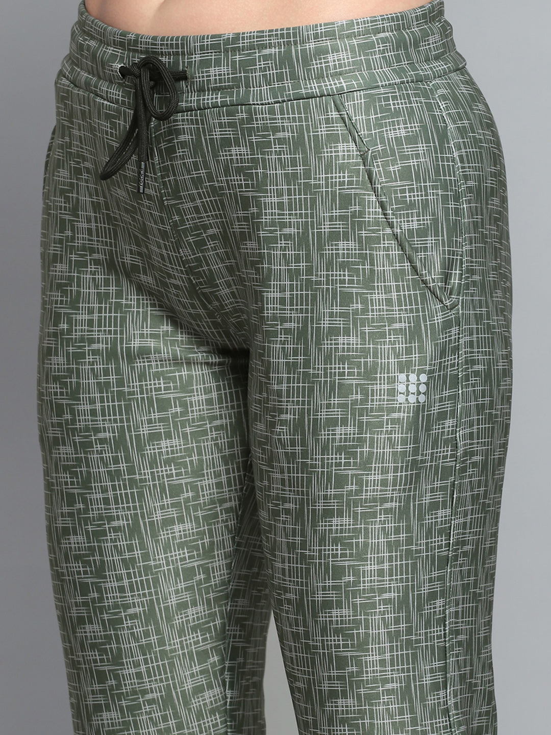 Rock.it Women Olive Printed Mock Neck Full Sleeve Tracksuit