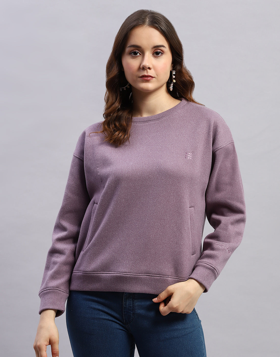 Rock.it Women Purple Solid Round Neck Full Sleeve Sweatshirt