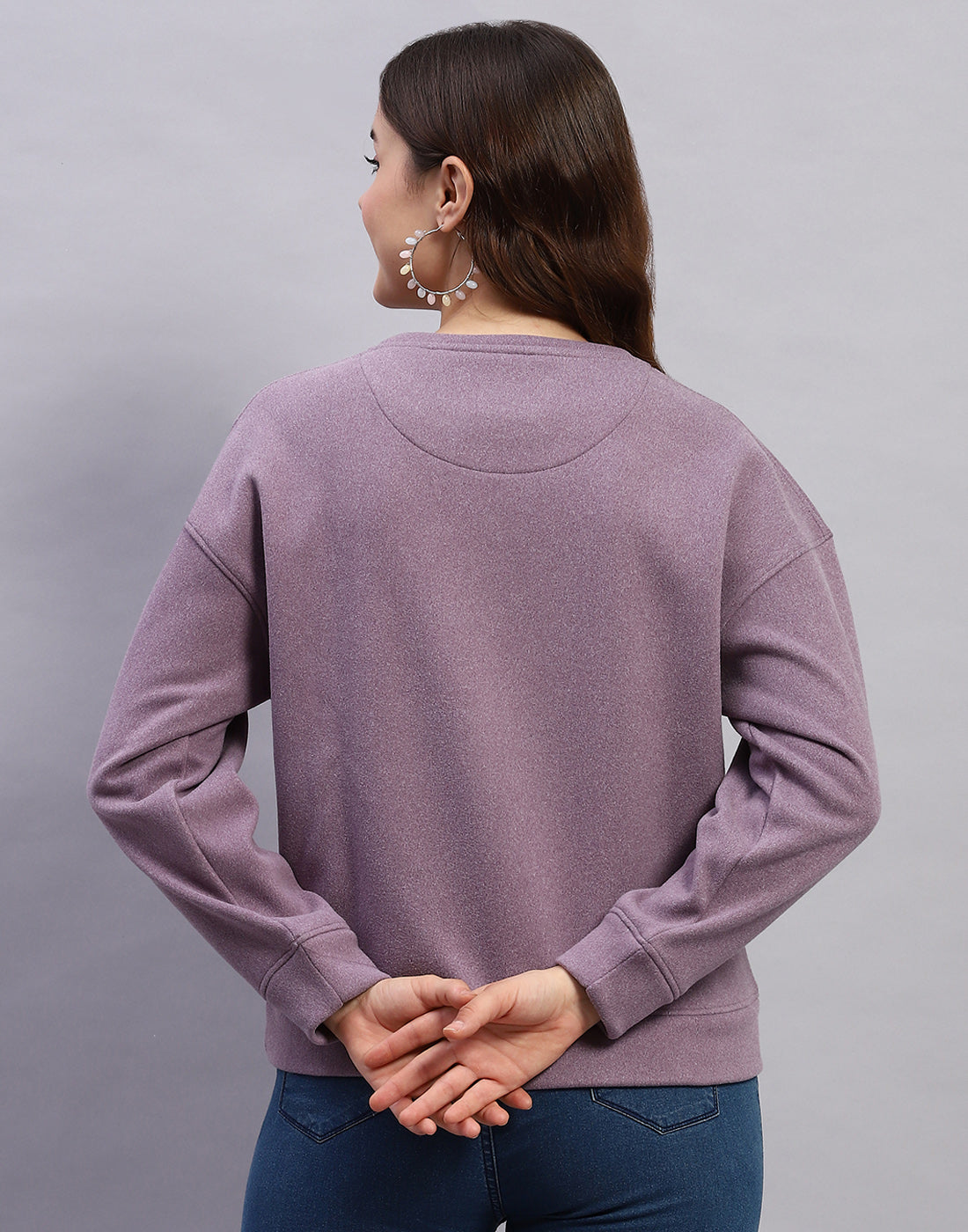 Rock.it Women Purple Solid Round Neck Full Sleeve Sweatshirt