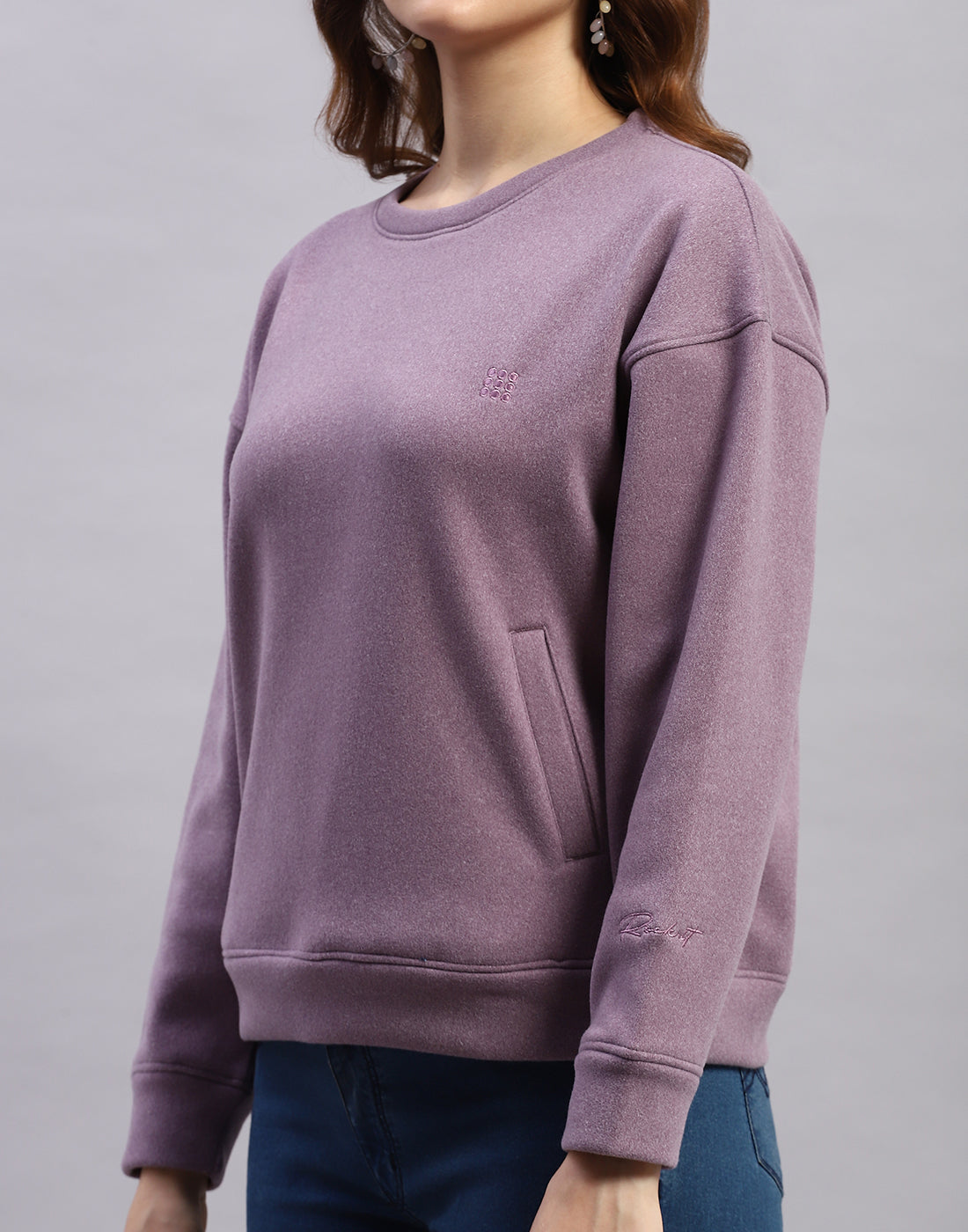 Rock.it Women Purple Solid Round Neck Full Sleeve Sweatshirt