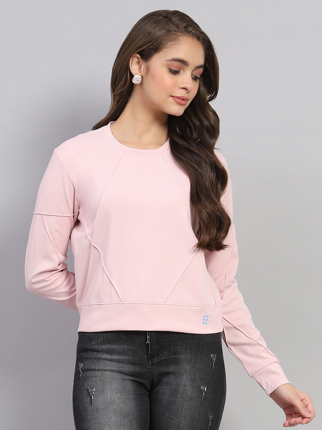 Rock.it Women Pink Solid Round Neck Full Sleeve Sweatshirt