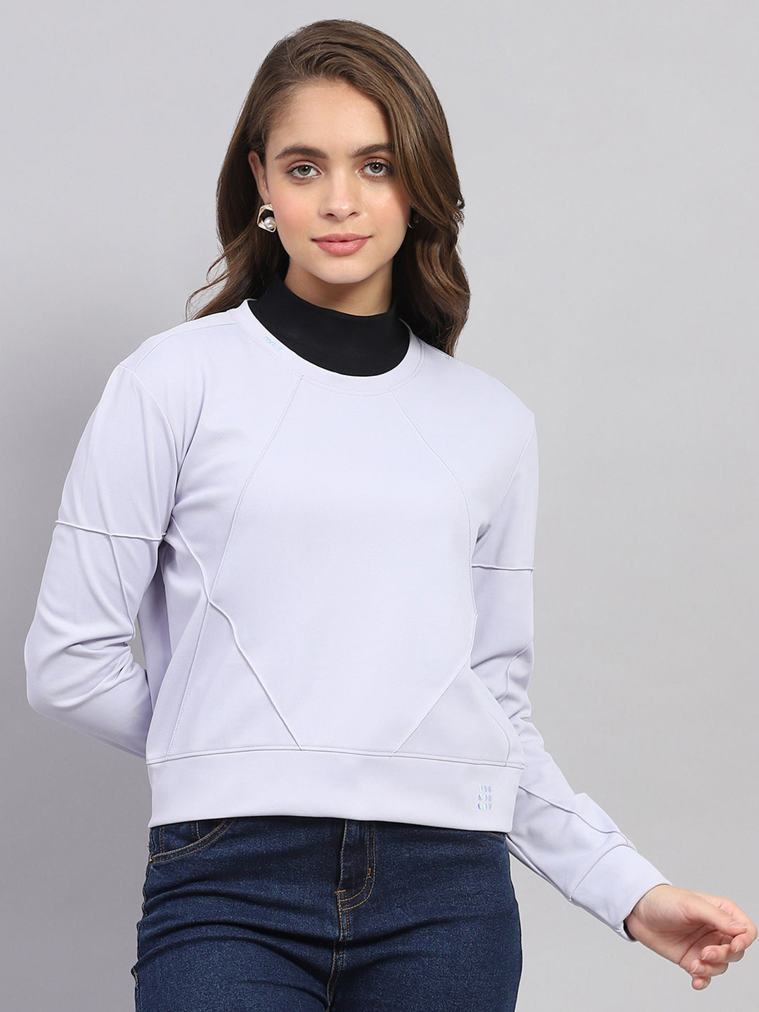 Rock.it Women Purple Solid Round Neck Full Sleeve Sweatshirt