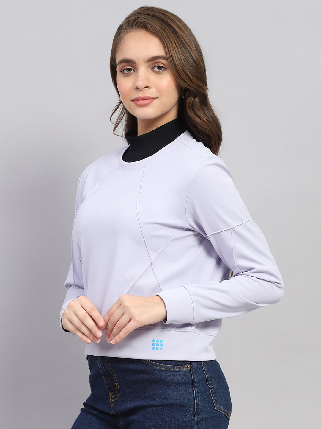 Rock.it Women Purple Solid Round Neck Full Sleeve Sweatshirt