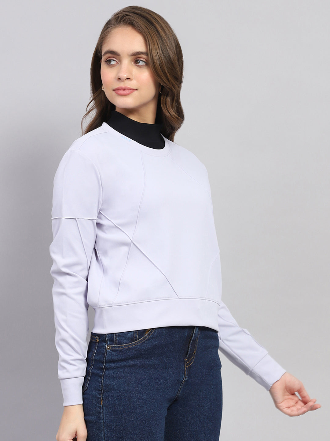Rock.it Women Purple Solid Round Neck Full Sleeve Sweatshirt