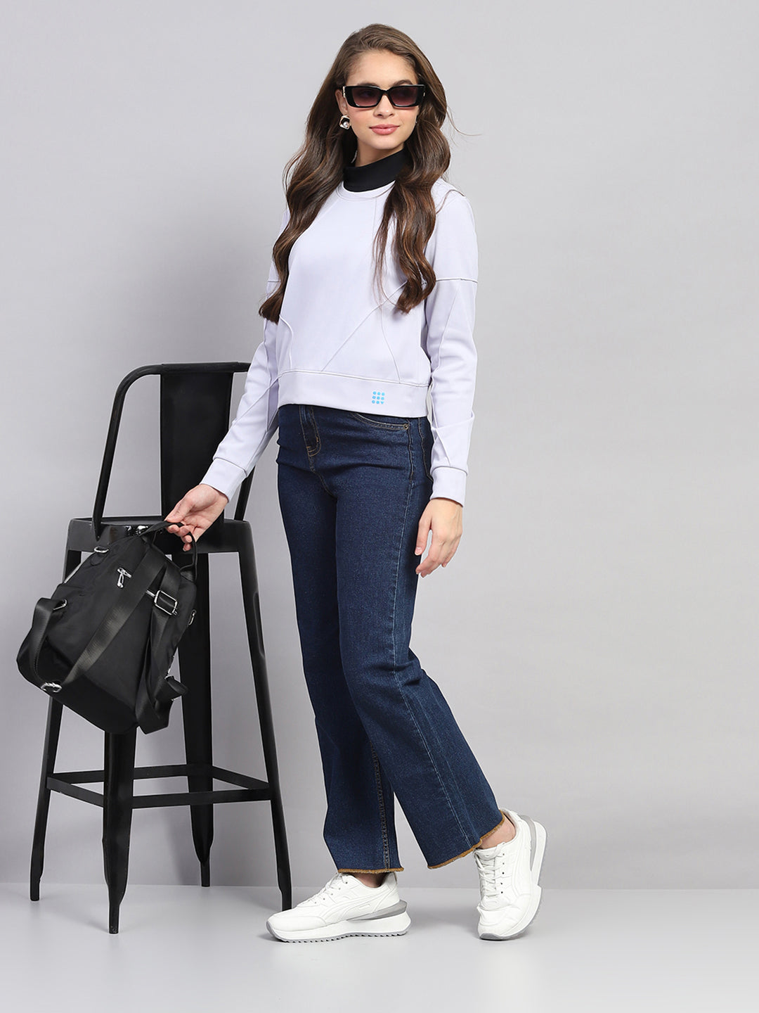 Rock.it Women Purple Solid Round Neck Full Sleeve Sweatshirt