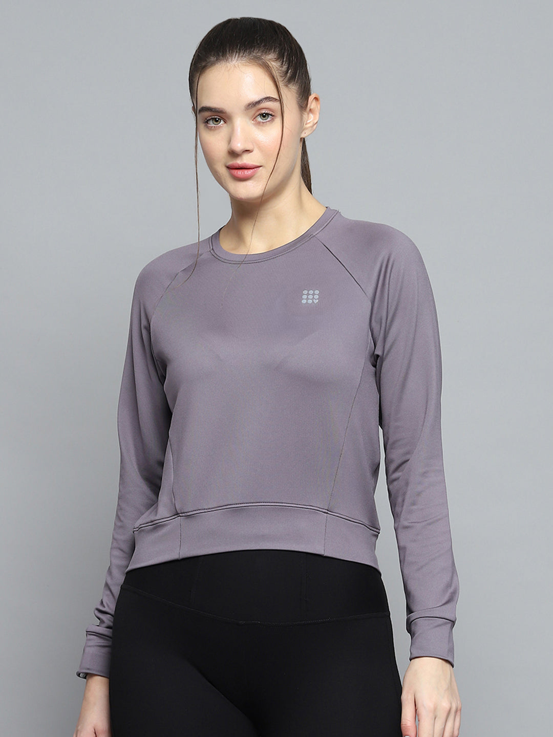 Rock.it Women Grey Solid Round Neck Full Sleeve Sweatshirt