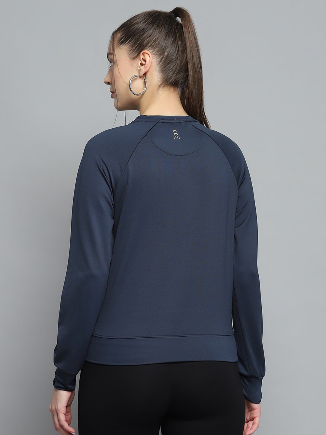 Rock.it Women Navy Blue Solid Round Neck Full Sleeve Sweatshirt