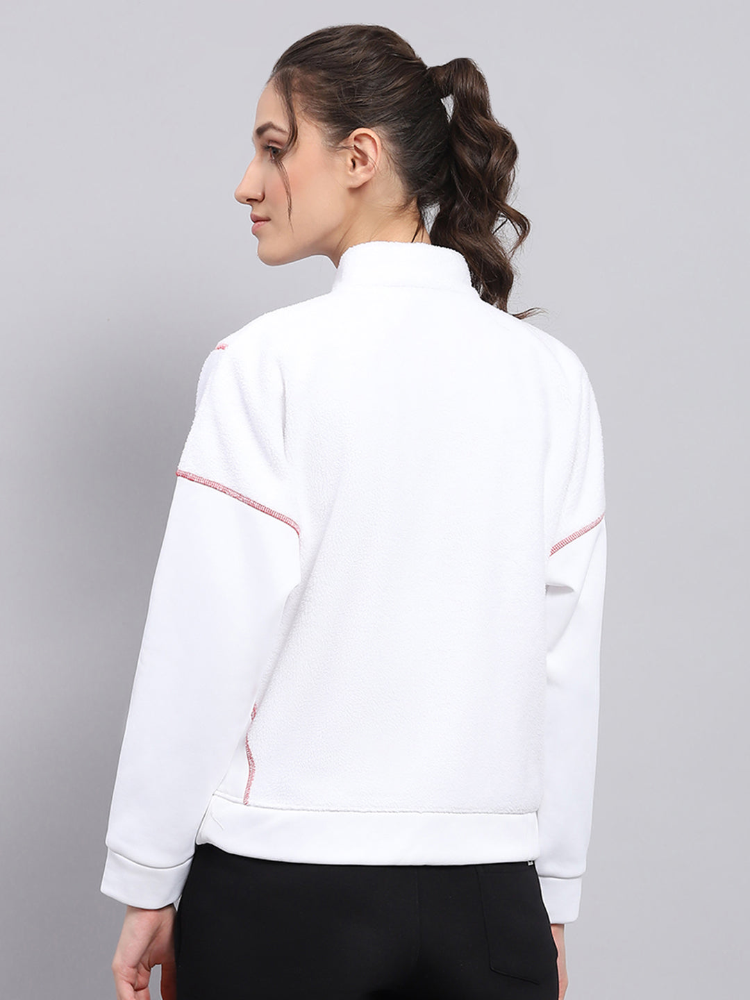 Rock.it Women White Solid Mock Neck Full Sleeve Sweatshirt