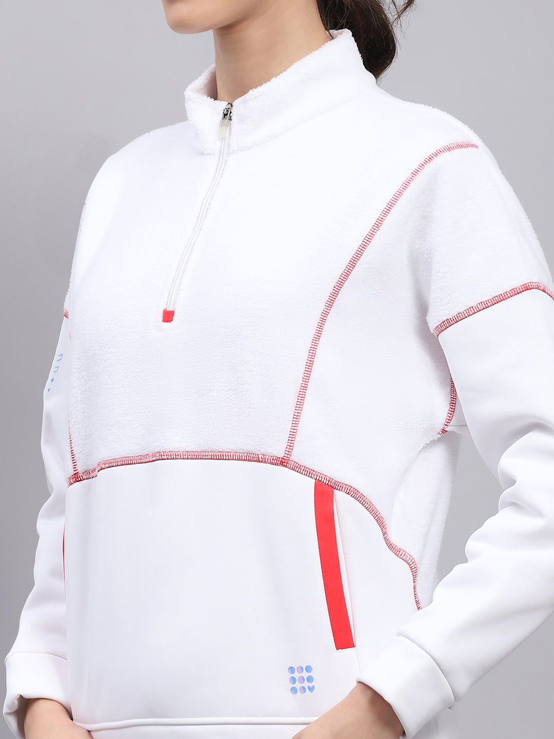 Rock.it Women White Solid Mock Neck Full Sleeve Sweatshirt