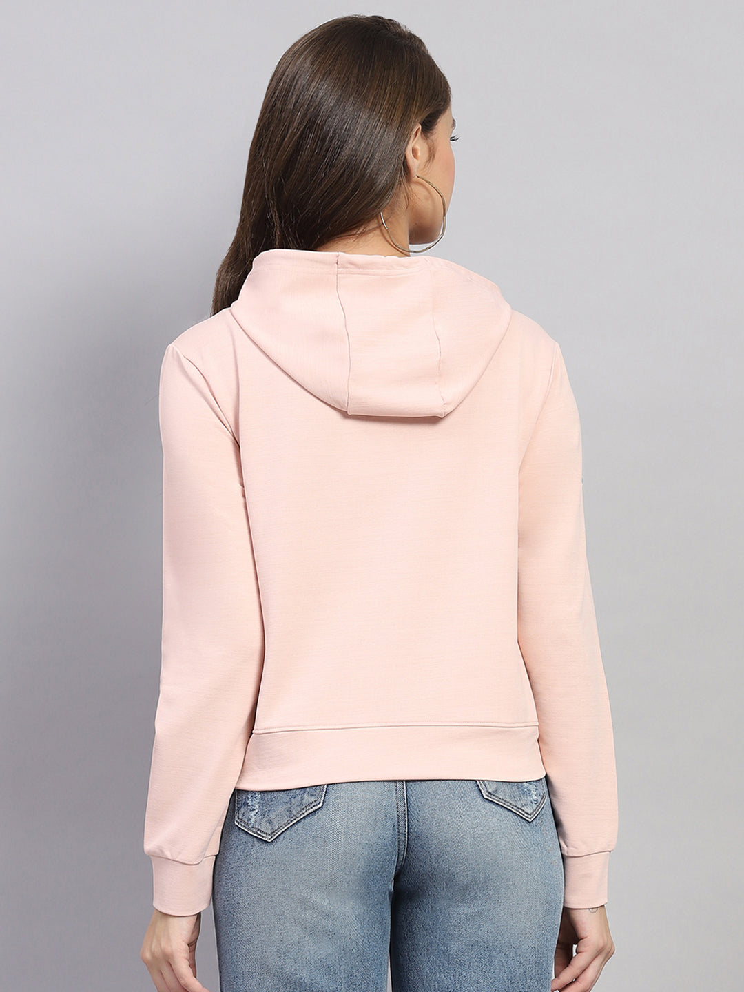Rock.it Women Peach Printed Hooded Full Sleeve Sweatshirt