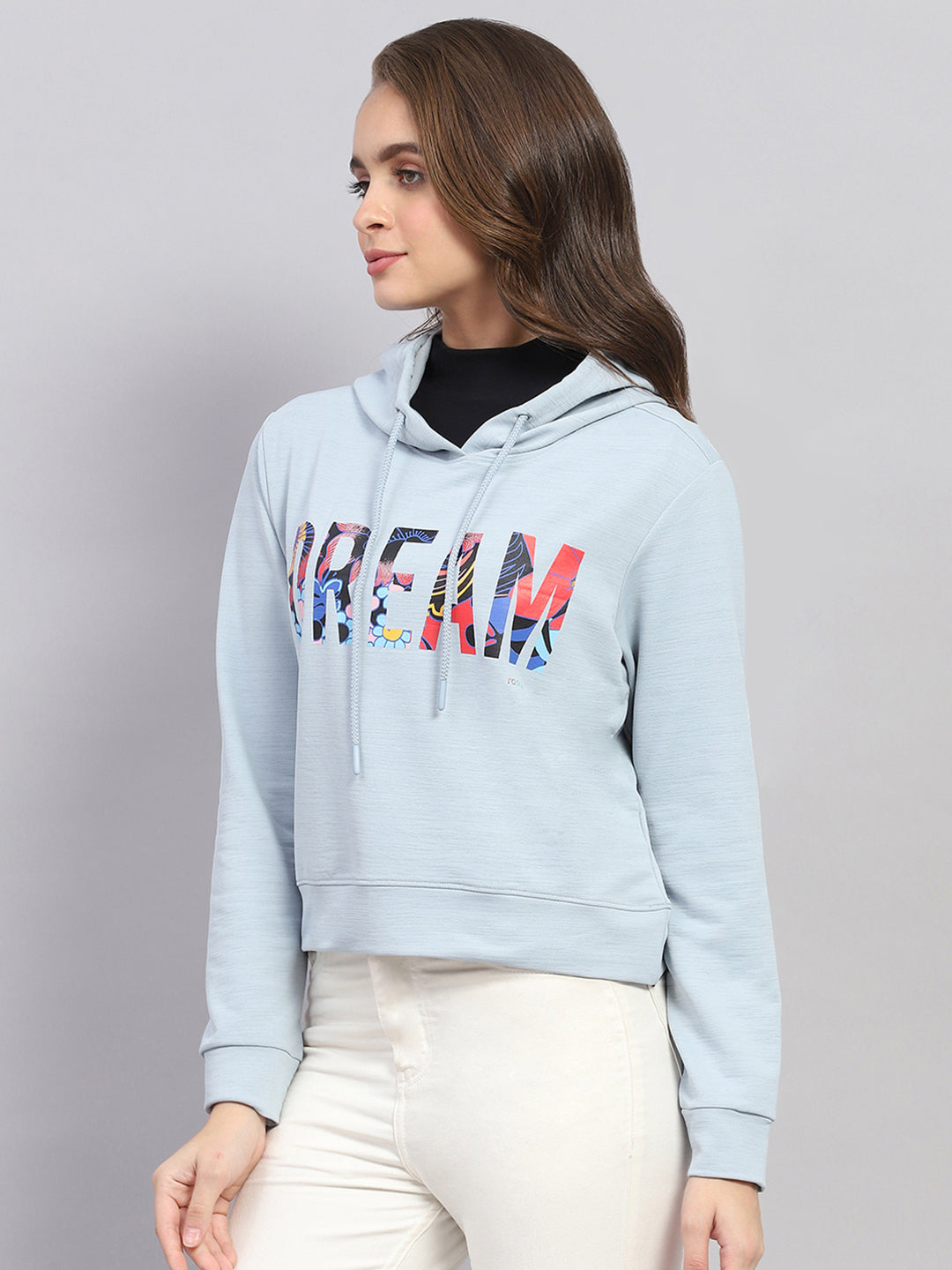 Rock.it Women Blue Printed Hooded Full Sleeve Sweatshirt