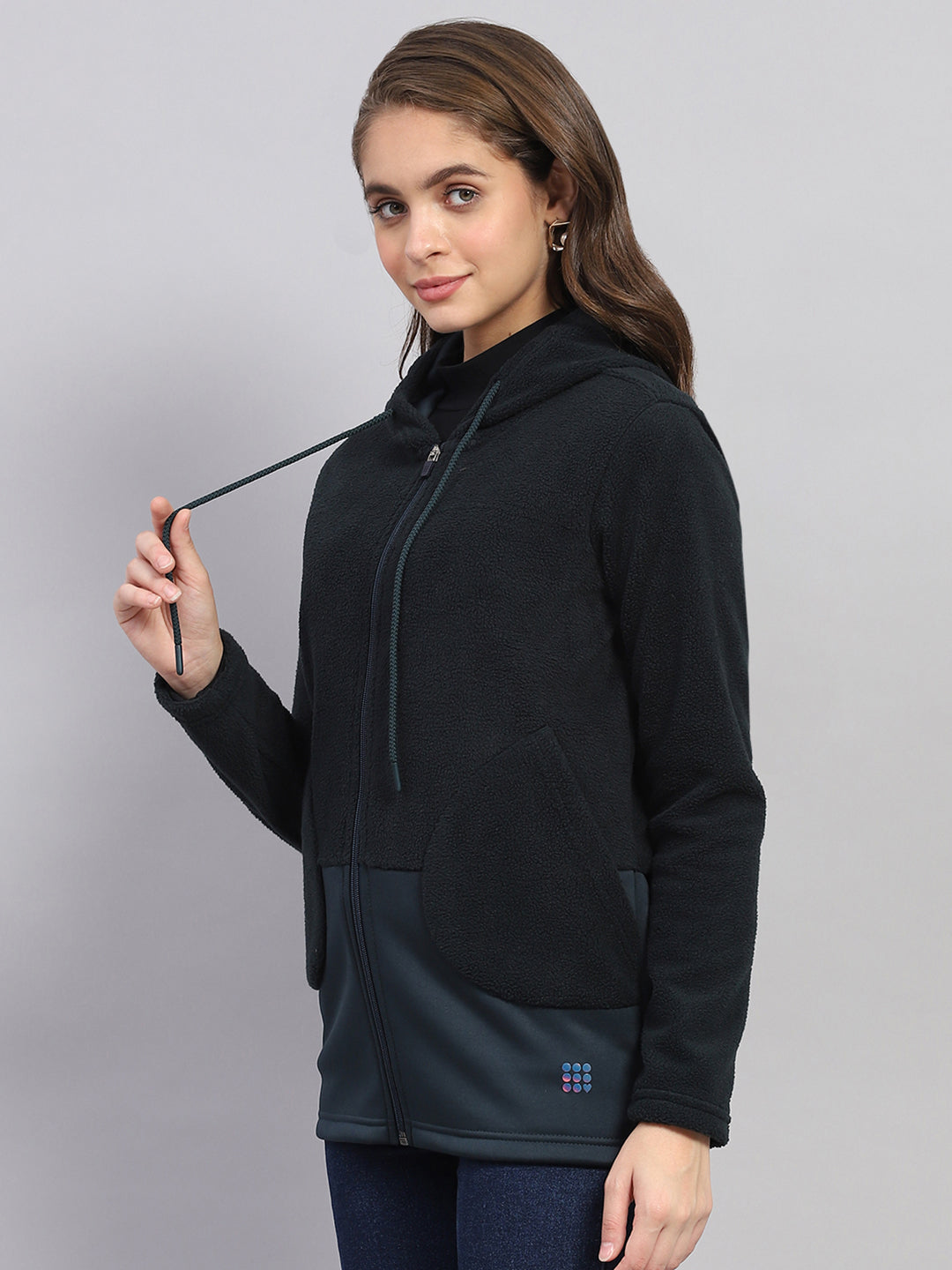 Rock.it Women Green Solid Hooded Full Sleeve Sweatshirt