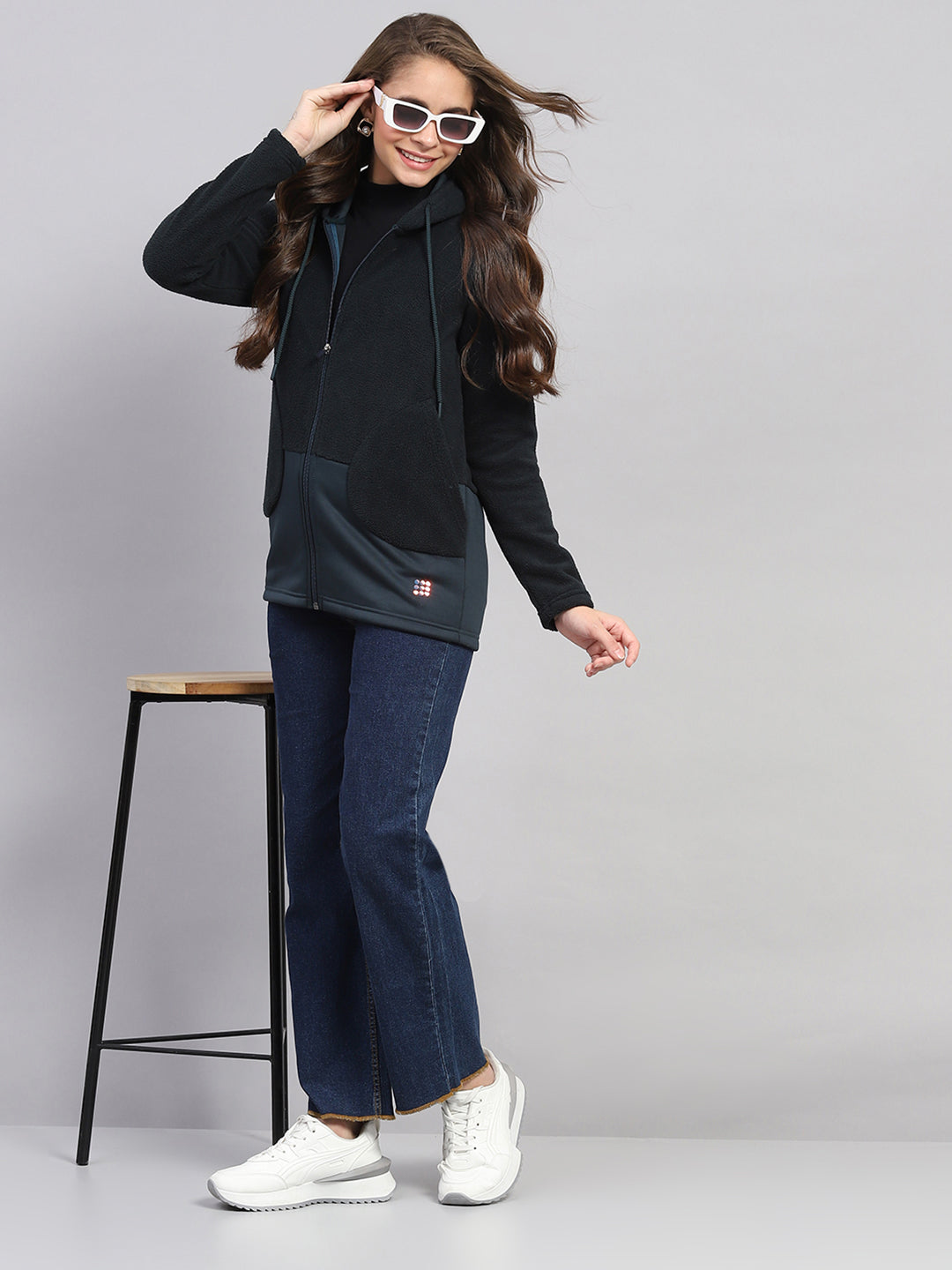 Rock.it Women Green Solid Hooded Full Sleeve Sweatshirt