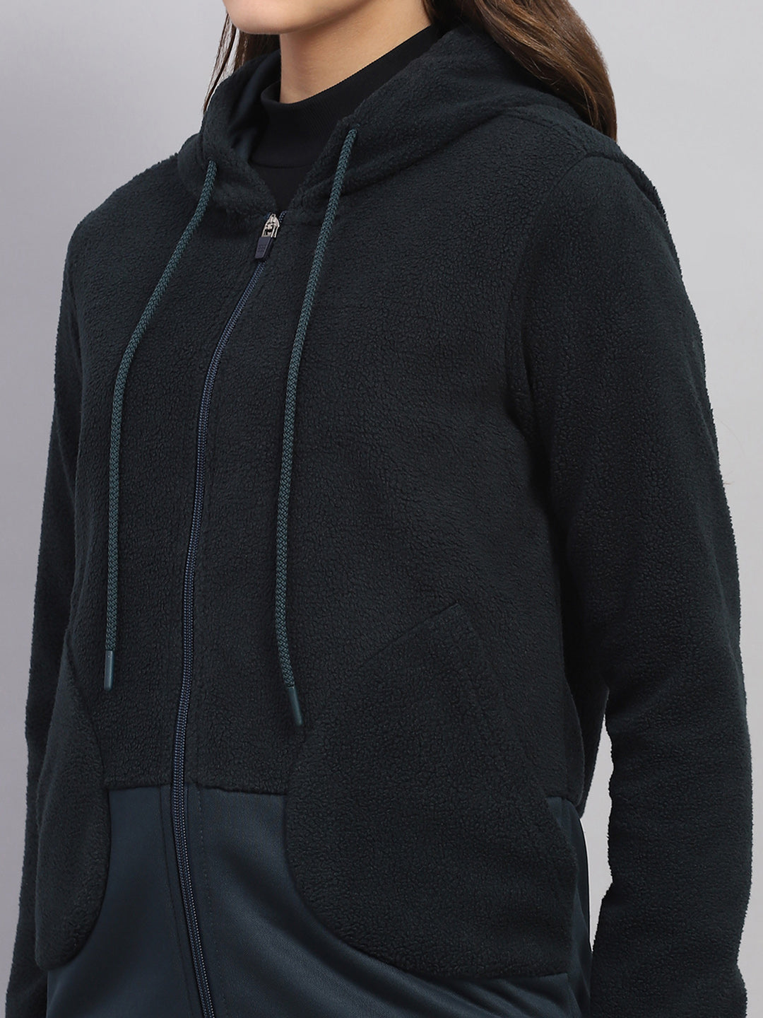 Rock.it Women Green Solid Hooded Full Sleeve Sweatshirt