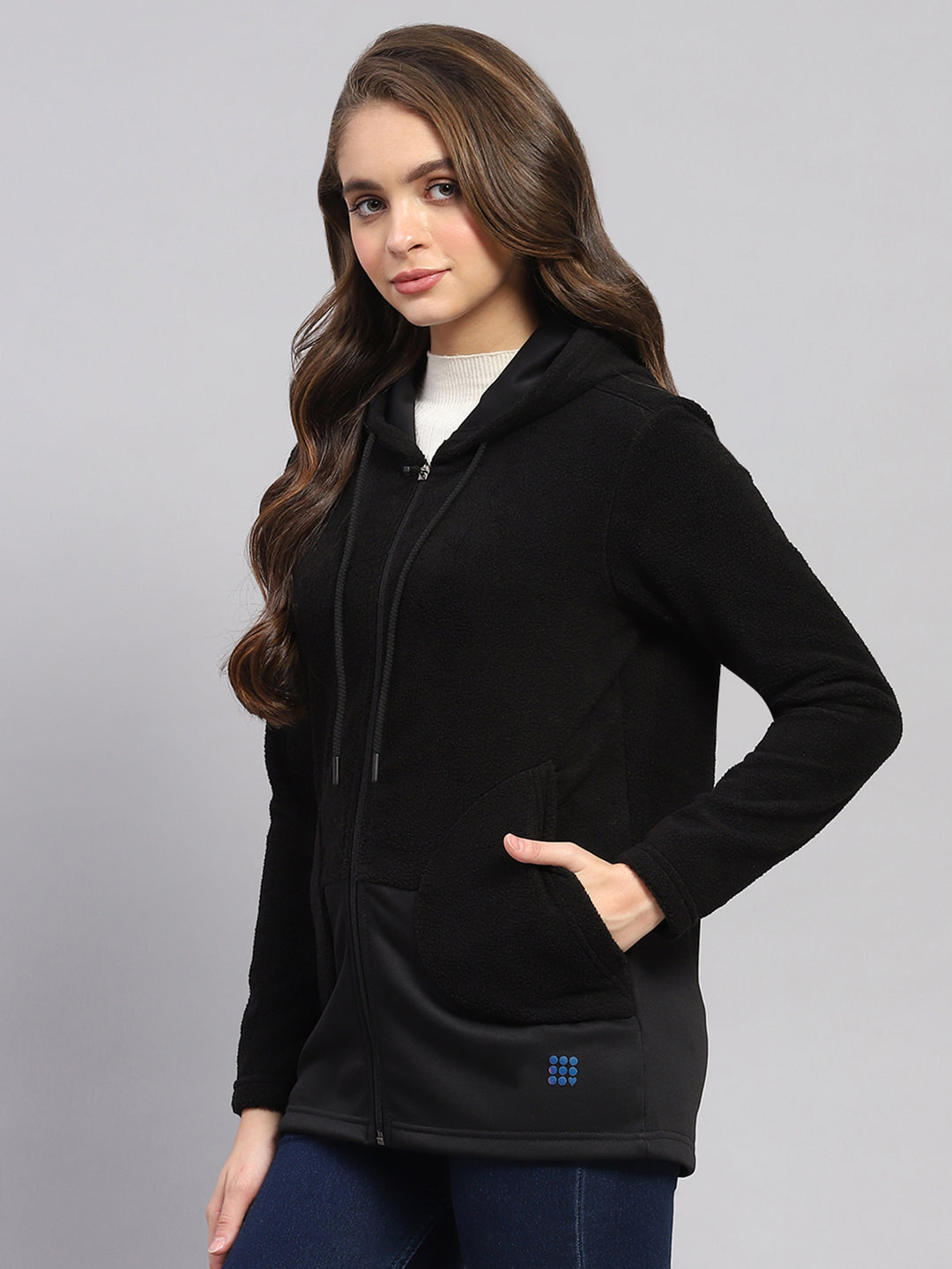 Rock.it Women Black Solid Hooded Full Sleeve Sweatshirt