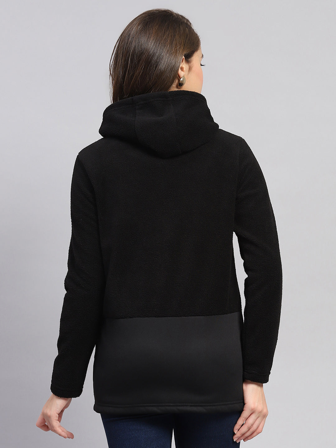 Rock.it Women Black Solid Hooded Full Sleeve Sweatshirt