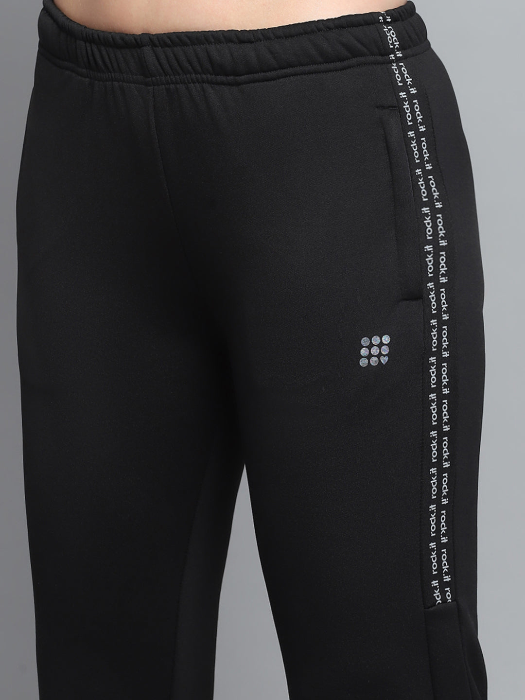 Rock.it Women Black Printed Hooded Full Sleeve Tracksuit