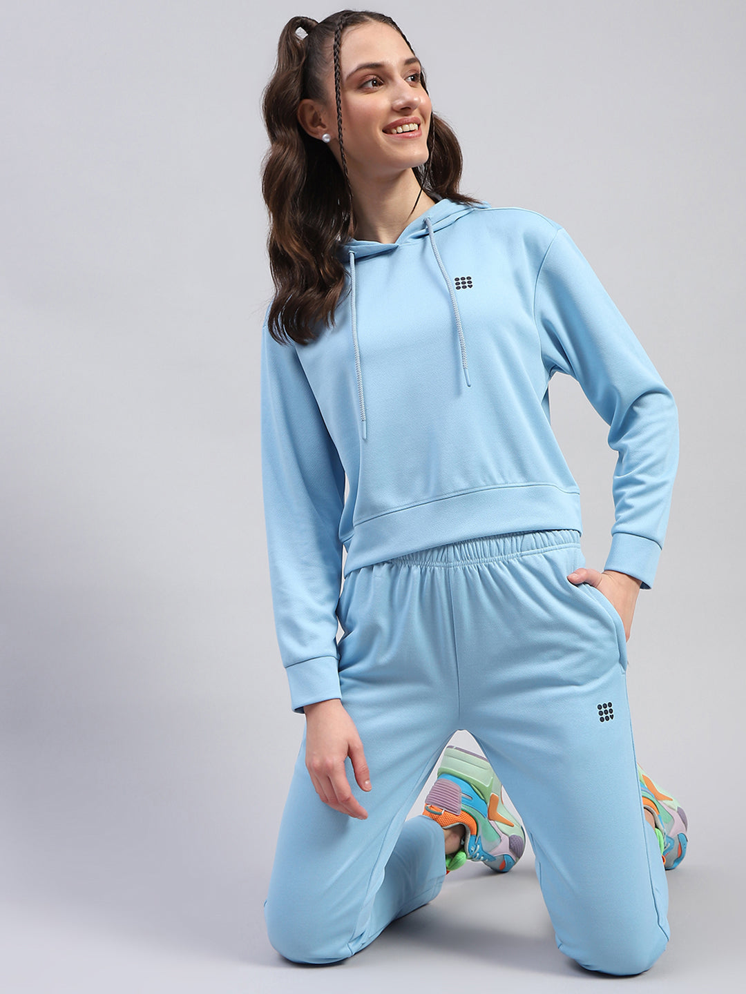 Rock.it Women Blue Solid Hooded Full Sleeve Tracksuit